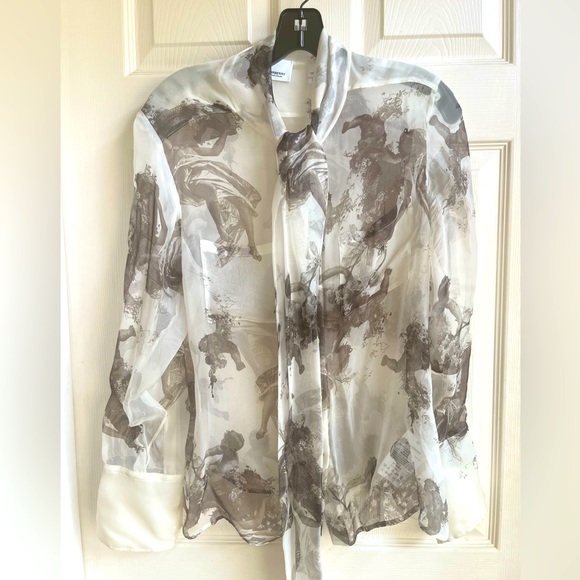 BURBERRY Amelie Bow neck Angel print Mulberry silk sheer long sleeve blouse - Picture 6 of 17